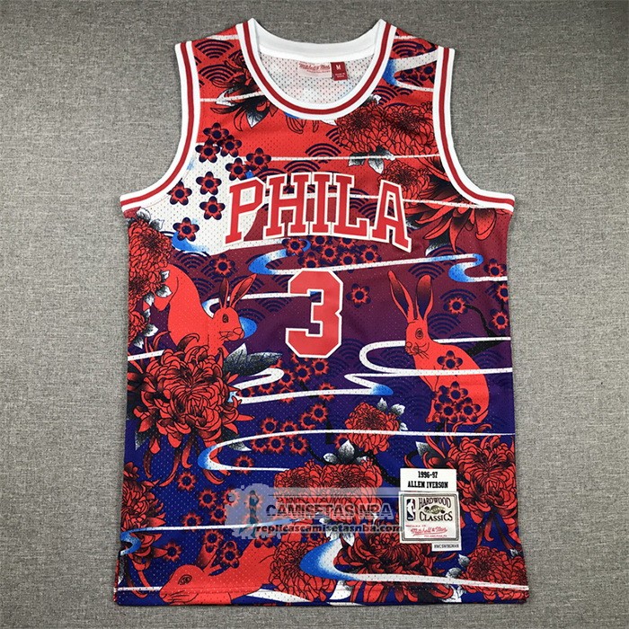 Camiseta Philadelphia 76ers Allen Iverson NO 3 Mitchell & Ness Lunar New Year Rojo